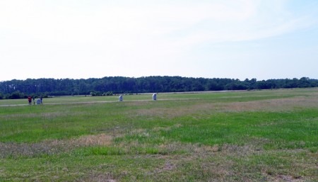 Where the first four flights took off at Wright Brothers National Memorial Park, Kitty Hawk