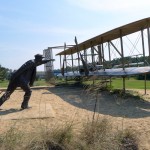 Replica of the first flight made by the Wright Brothers at the Wright Brothers Memorial in Kitty Hawk