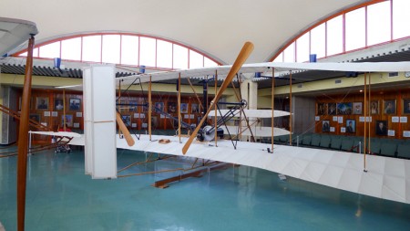 A replica plane at the Wright Brothers National Memorial in Kitty Hawk