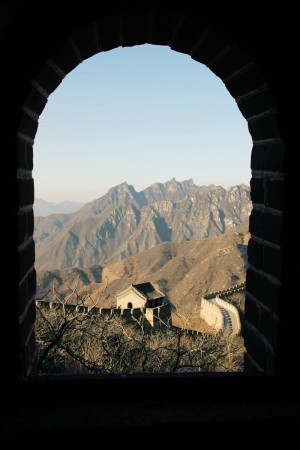 Looking through an arch at the Great Wall of China
