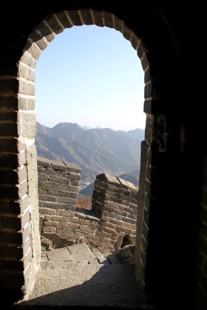 View through an arch at the Great Wall of China