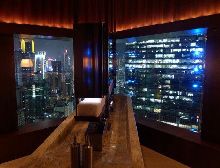 Public bathroom with a view at The Upper House, Hong Kong