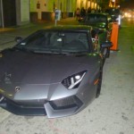 Three-Quarter Front View of Grammy-winning artist Chris Brown’s new car, the Lamborghini Aventador