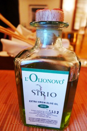 L'Olionovo extra virgin olive oil exclusively at Sirio Ristorante