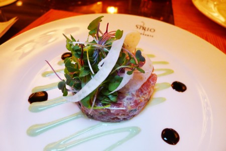 The salmon tartare with radish, crème fraîche and Italian sturgeon caviar served at Sirio Ristorante