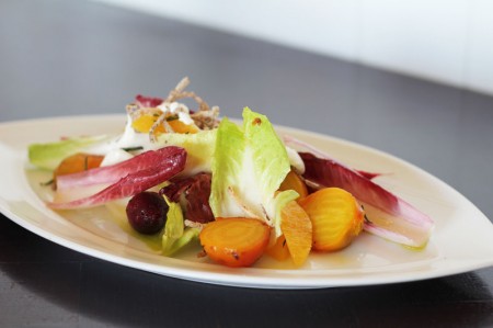 Endive salad with roasted beets, rosemary creme fraiche and crispy shallots at The Loft in Laguna Beach, CA