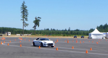 Polaris White Jaguar F-Type S in action