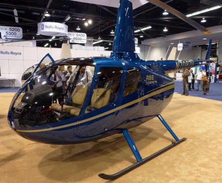 beautiful and powerful blue robinson 66 turbine light helicopter