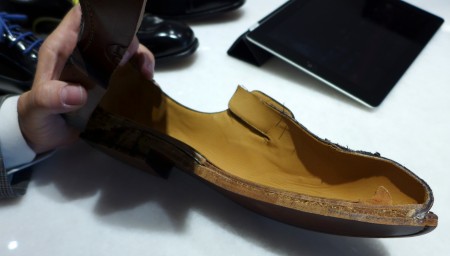 cut away of a shoe at the left shoe company showcasing the manufacturing process