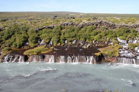 Pristine landscape over a waterfall in Iceland