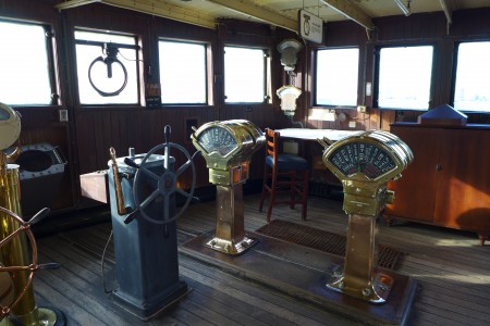 Visitors can tour the wheel room on The Queen Mary where the helmsman controlled the steering
